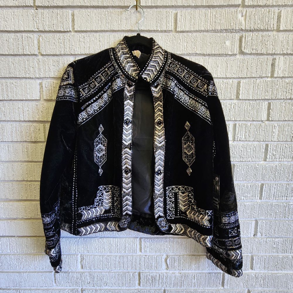 Raga Black Velvet and Silver Beaded Bolero Jacket Nash Vintage